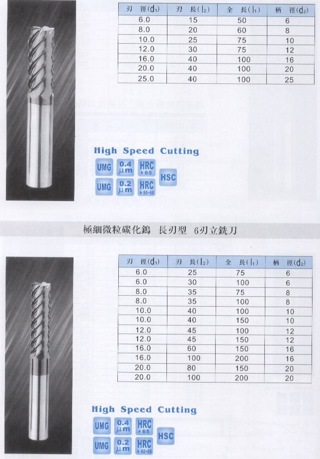 極細(xì)微粒碳化鎢 6刃立銑刀